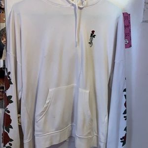 White Hooded Sweater With Roses
